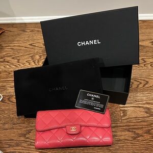 Chanel Coral Quilted Leather Wallet